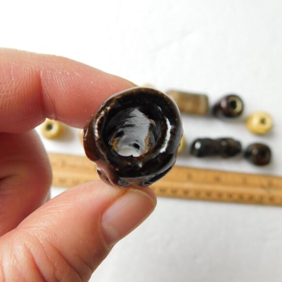 Vintage Macrame Beads Ceramic Handmade Lot fo 12 Rustic, Large Hole Glazed Clay - Picture 4 of 14